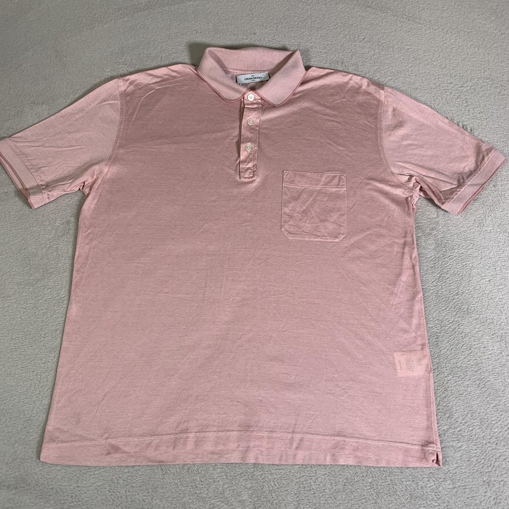 Gran Sasso Polo Shirt Mens 52 Pink Solid 100% Cotton Made Italy Casual Knit